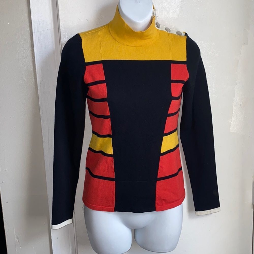 KAREN MILLEN Colorblock Button Turtleneck Sweater-2